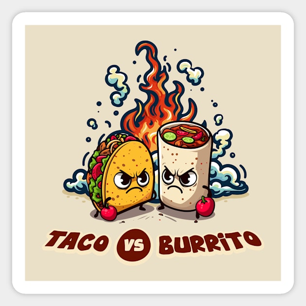 Taco vs Burrito - The Ultimate Showdown Sticker by TeeHeeFun